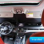 ShadeFlip opened behind the windscreen, seen from the back seat